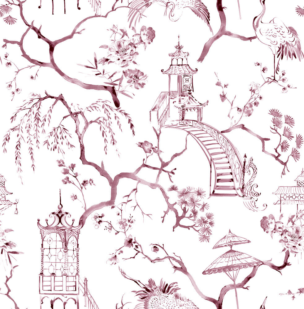 Serena Plum Chinoiserie Wallpaper by A-Street Prints Middleton Covers about 56.4 square feet 20.5-in by 33-ft long roll Unpasted 20.9 - Fabric Carolina -