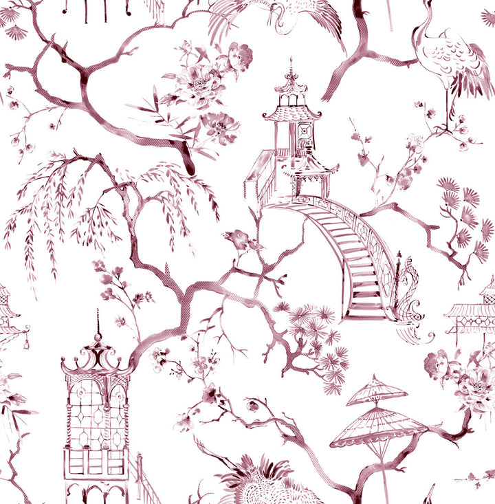 Serena Plum Chinoiserie Wallpaper by A-Street Prints Middleton Covers about 56.4 square feet 20.5-in by 33-ft long roll Unpasted 20.9 - Fabric Carolina -