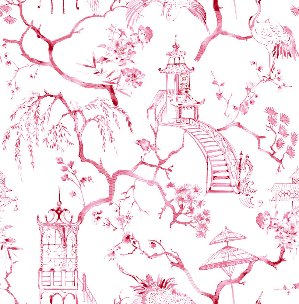 Serena Raspberry Chinoiserie Wallpaper by A-Street Prints Middleton Covers about 56.4 square feet 20.5-in by 33-ft long roll Unpasted 20.9 - Fabric Carolina -