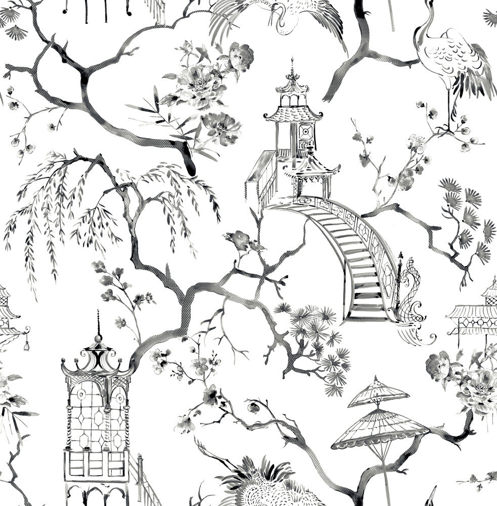 Serena Charcoal Chinoiserie Wallpaper by A-Street Prints Middleton Covers about 56.4 square feet 20.5-in by 33-ft long roll Unpasted 20.9 - Fabric Carolina -