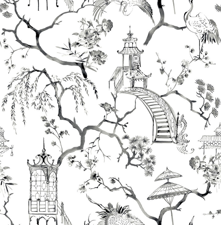 Serena Charcoal Chinoiserie Wallpaper by A-Street Prints Middleton Covers about 56.4 square feet 20.5-in by 33-ft long roll Unpasted 20.9 - Fabric Carolina -