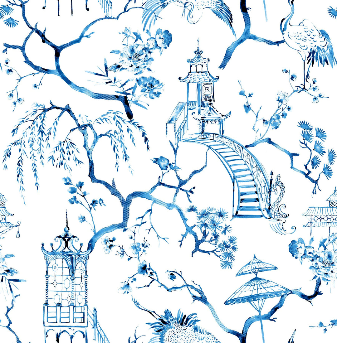 Serena Blue Chinoiserie Wallpaper by A-Street Prints Designer