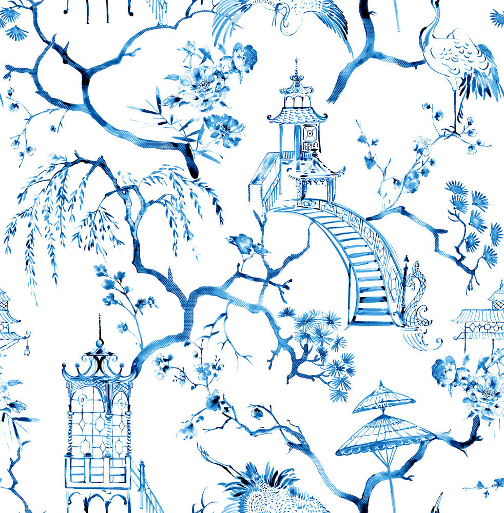Serena Blue Chinoiserie Wallpaper by A-Street Prints Middleton Covers about 56.4 square feet 20.5-in by 33-ft long roll Unpasted 20.9 - Fabric Carolina -