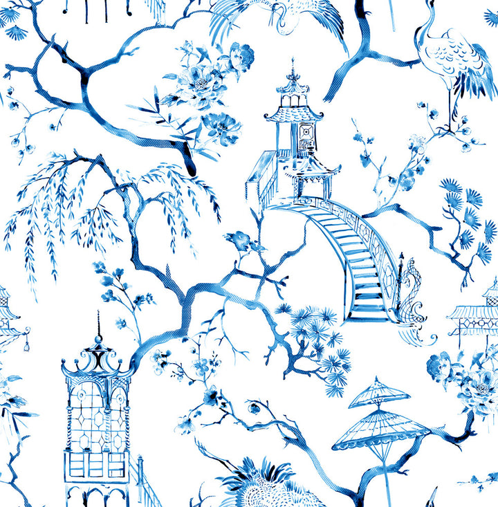 Serena Blue Chinoiserie Wallpaper by A-Street Prints Middleton Covers about 56.4 square feet 20.5-in by 33-ft long roll Unpasted 20.9 - Fabric Carolina -