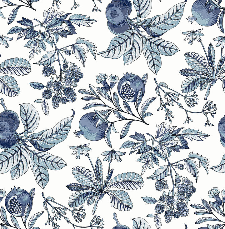 Cecilia Blue Fruit Wallpaper by A-Street Prints Middleton Covers about 56.4 square feet 20.5-in by 33-ft long roll Unpasted 20.9 - Fabric Carolina -