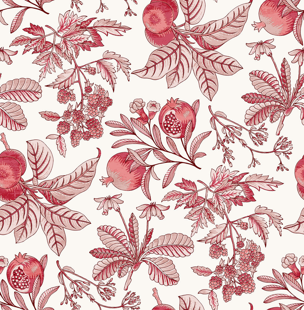 Cecilia Red Fruit Wallpaper by A-Street Prints Middleton Covers about 56.4 square feet 20.5-in by 33-ft long roll Unpasted 20.9 - Fabric Carolina -
