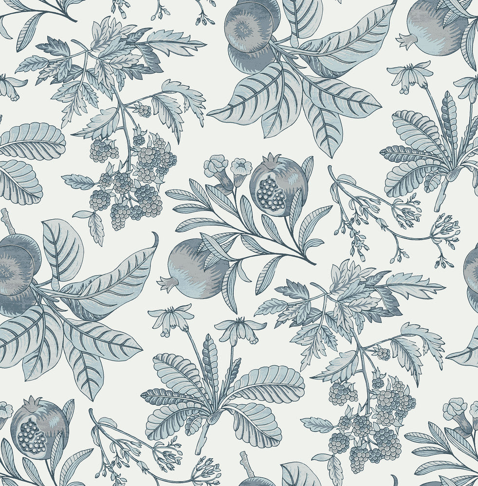 Cecilia Light Blue Fruit Wallpaper by A-Street Prints Middleton Covers about 56.4 square feet 20.5-in by 33-ft long roll Unpasted 20.9 - Fabric Carolina -