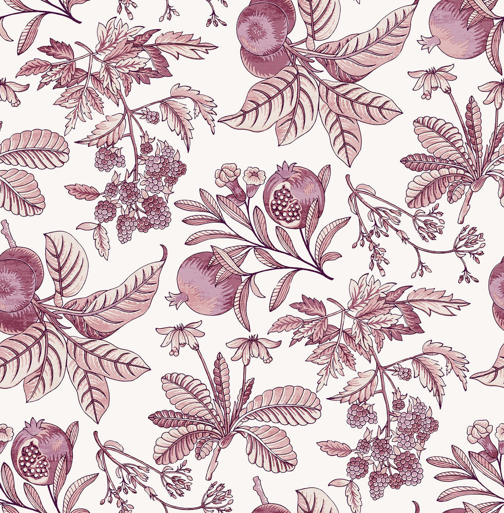 Cecilia Purple Fruit Wallpaper by A-Street Prints Middleton Covers about 56.4 square feet 20.5-in by 33-ft long roll Unpasted 20.9 - Fabric Carolina -