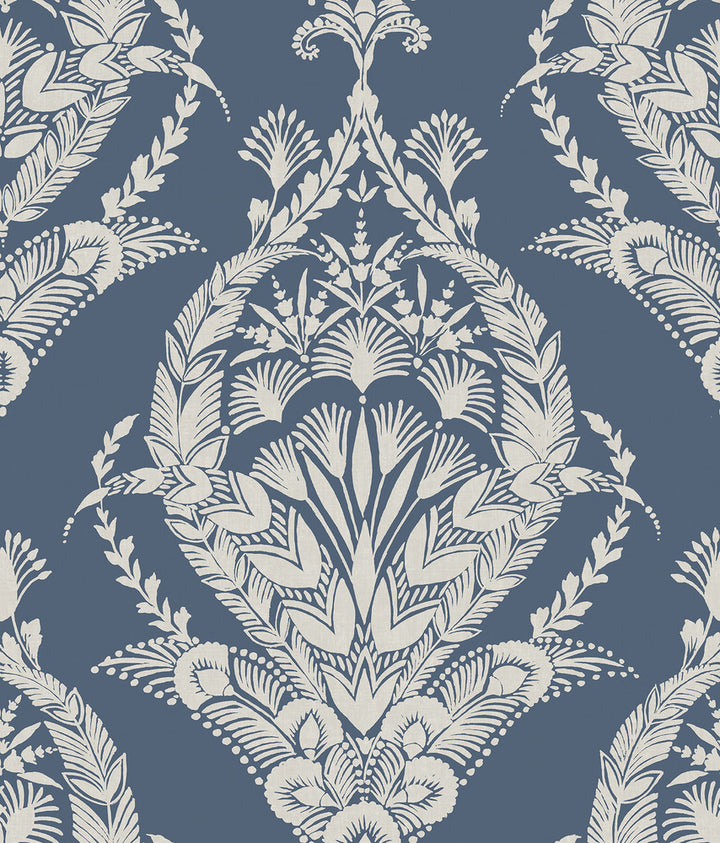 Arlie Indigo Botanical Damask Wallpaper by A-Street Prints Middleton Covers about 56.4 square feet 20.5-in by 33-ft long roll Unpasted 24 - Fabric Carolina -