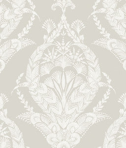 Arlie Light Grey Botanical Damask Wallpaper by A-Street Prints