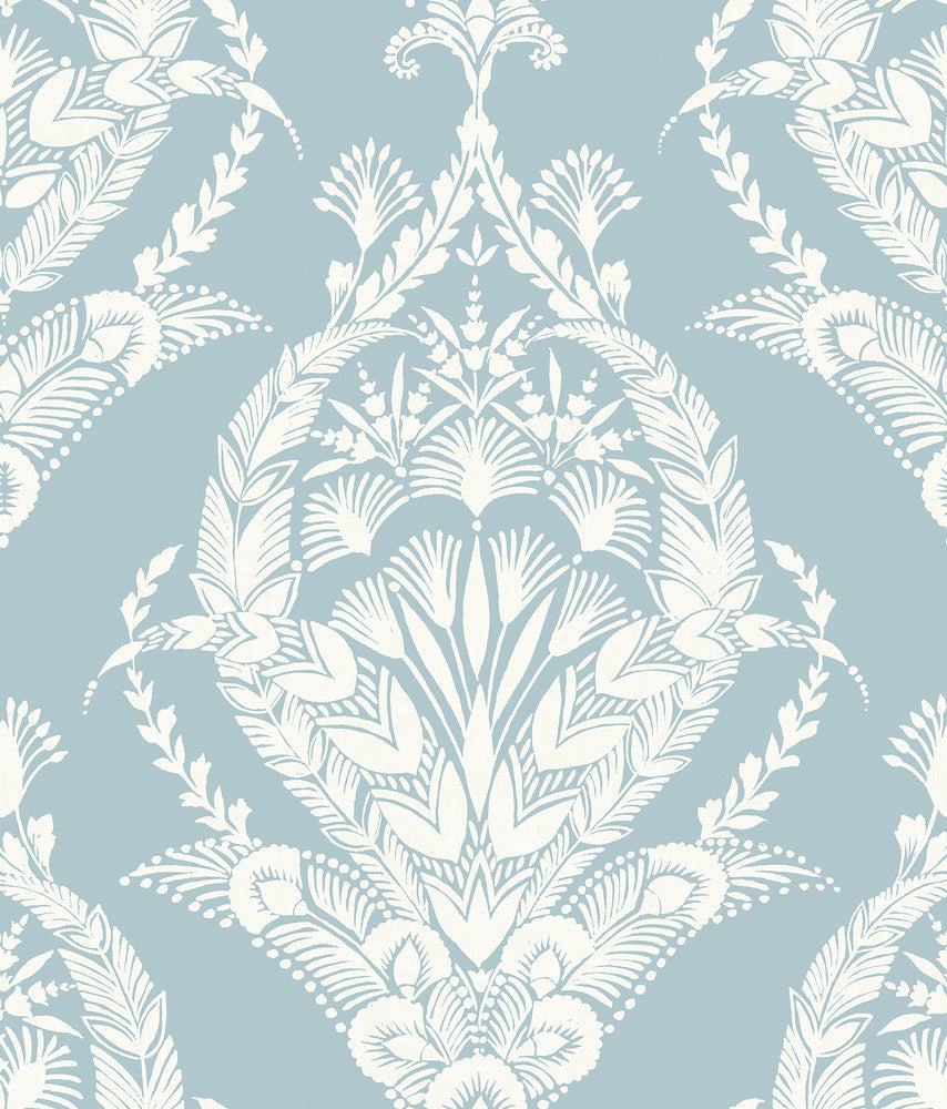 Arlie Light Blue Botanical Damask Wallpaper by A-Street Prints Middleton Covers about 56.4 square feet 20.5-in by 33-ft long roll Unpasted 24 - Fabric Carolina -