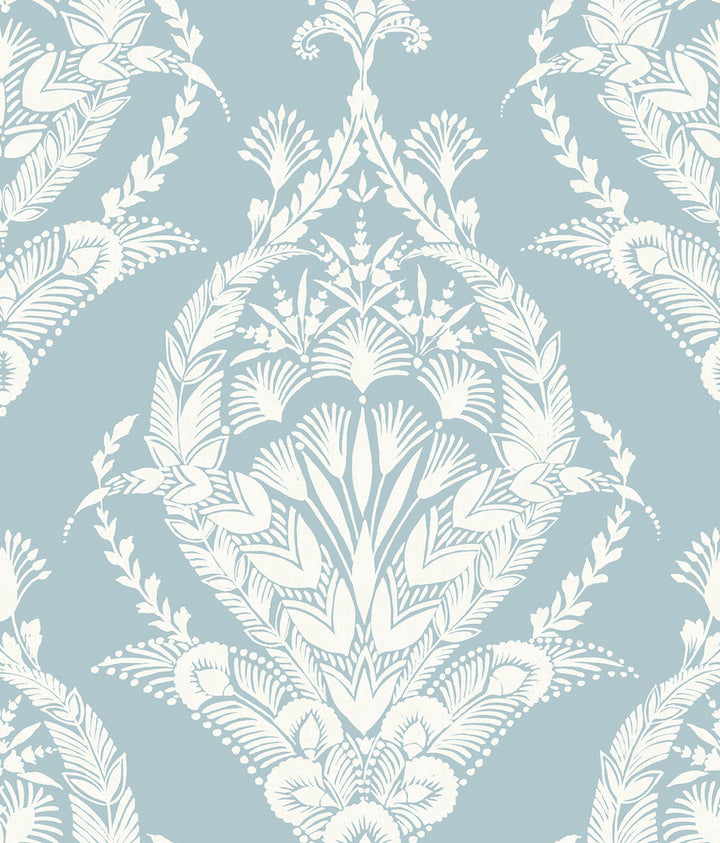 Arlie Light Blue Botanical Damask Wallpaper by A-Street Prints Middleton Covers about 56.4 square feet 20.5-in by 33-ft long roll Unpasted 24 - Fabric Carolina -