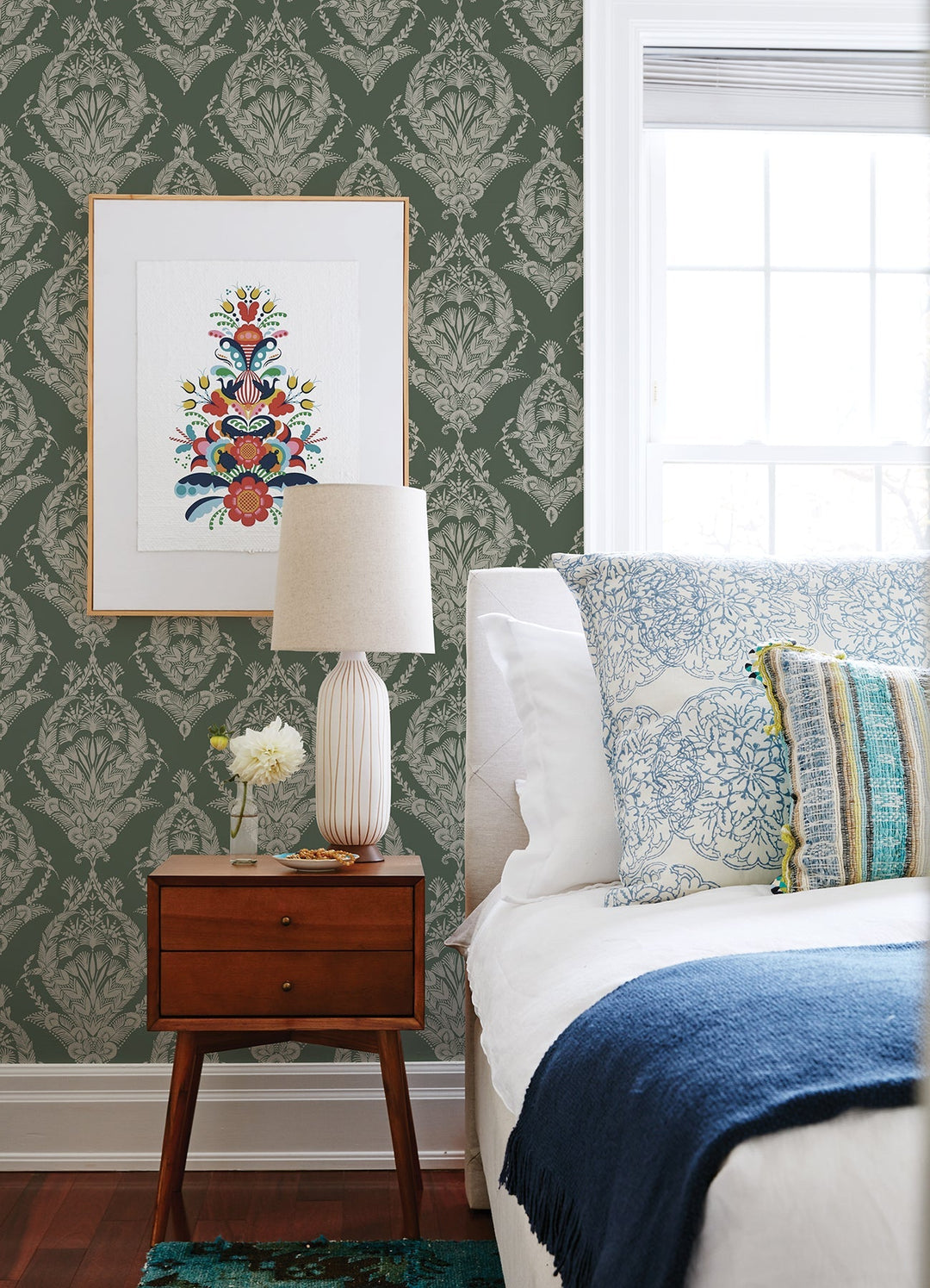 Arlie Evergreen Botanical Damask Wallpaper by A-Street Prints Designer