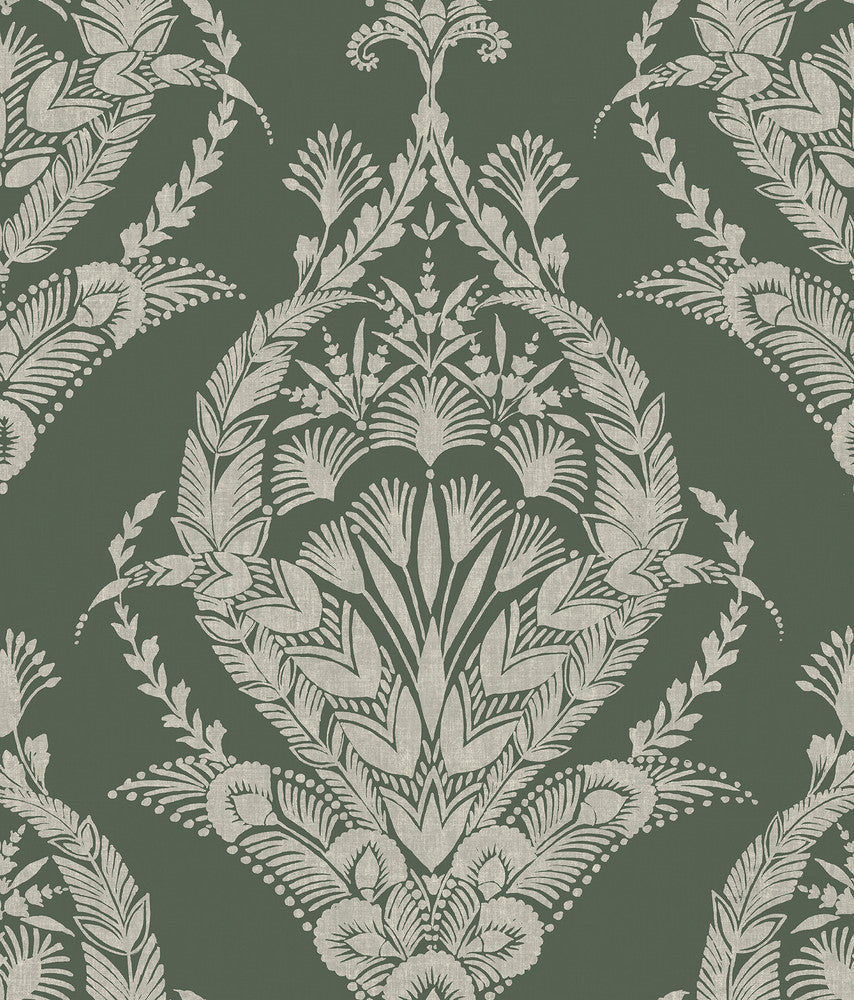 Arlie Evergreen Botanical Damask Wallpaper by A-Street Prints Middleton Covers about 56.4 square feet 20.5-in by 33-ft long roll Unpasted 24 - Fabric Carolina -