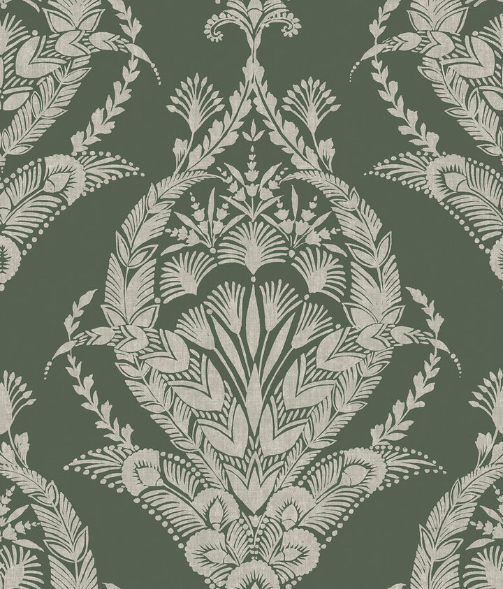 Arlie Evergreen Botanical Damask Wallpaper by A-Street Prints Middleton Covers about 56.4 square feet 20.5-in by 33-ft long roll Unpasted 24 - Fabric Carolina -