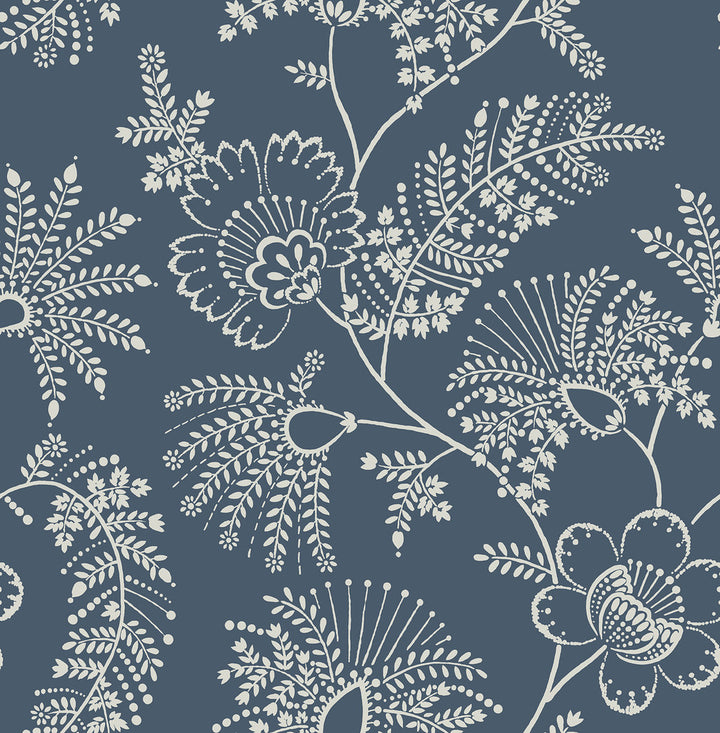 Maeve Dark Blue Jacobean Trail Wallpaper by A-Street Prints Middleton Covers about 56.4 square feet 20.5-in by 33-ft long roll Unpasted 20.9 - Fabric Carolina -