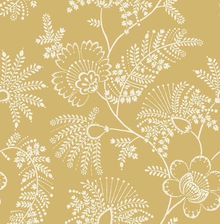 Maeve Mustard Jacobean Trail Wallpaper by A-Street Prints Middleton Covers about 56.4 square feet 20.5-in by 33-ft long roll Unpasted 20.9 - Fabric Carolina -