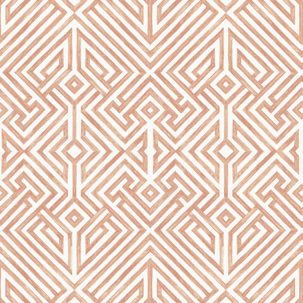 Lyon Coral Geometric Key Wallpaper by A-Street Prints Middleton Covers about 56.4 square feet 20.5-in by 33-ft long roll Unpasted 20.9 - Fabric Carolina -