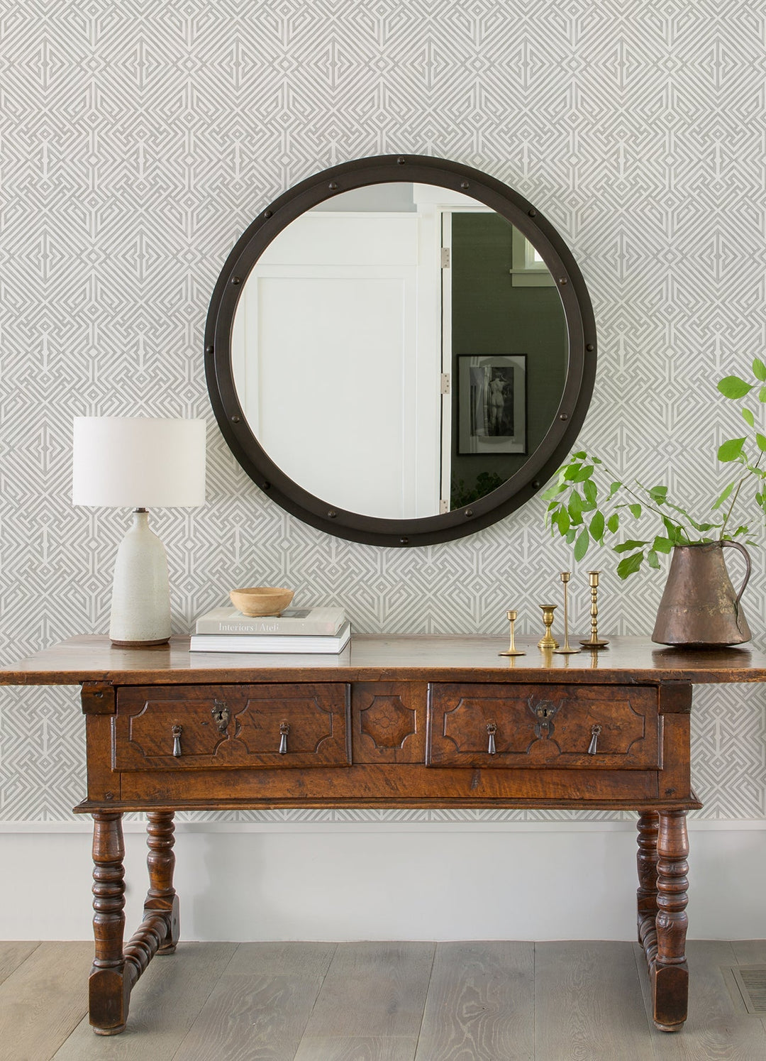 Lyon Silver Geometric Key Wallpaper by A-Street Prints Designer