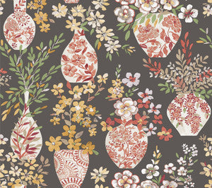Harper Brown Floral Vase Wallpaper by A-Street Prints