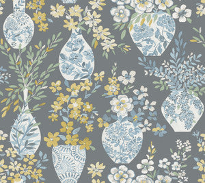 Harper Grey Floral Vase Wallpaper by A-Street Prints