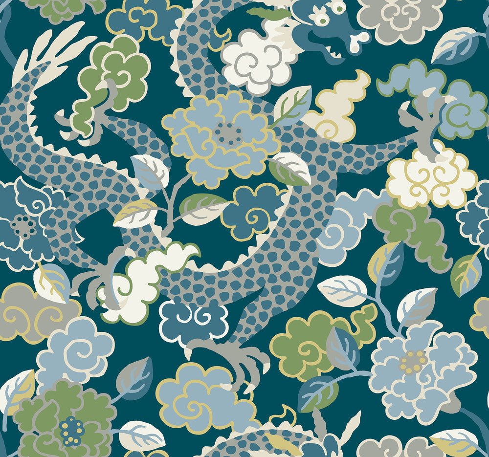 Yanci Teal Dragon Wallpaper by A-Street Prints Middleton Covers about 60.8 square feet 27-in by 27-ft long roll Unpasted 25.25 - Fabric Carolina -