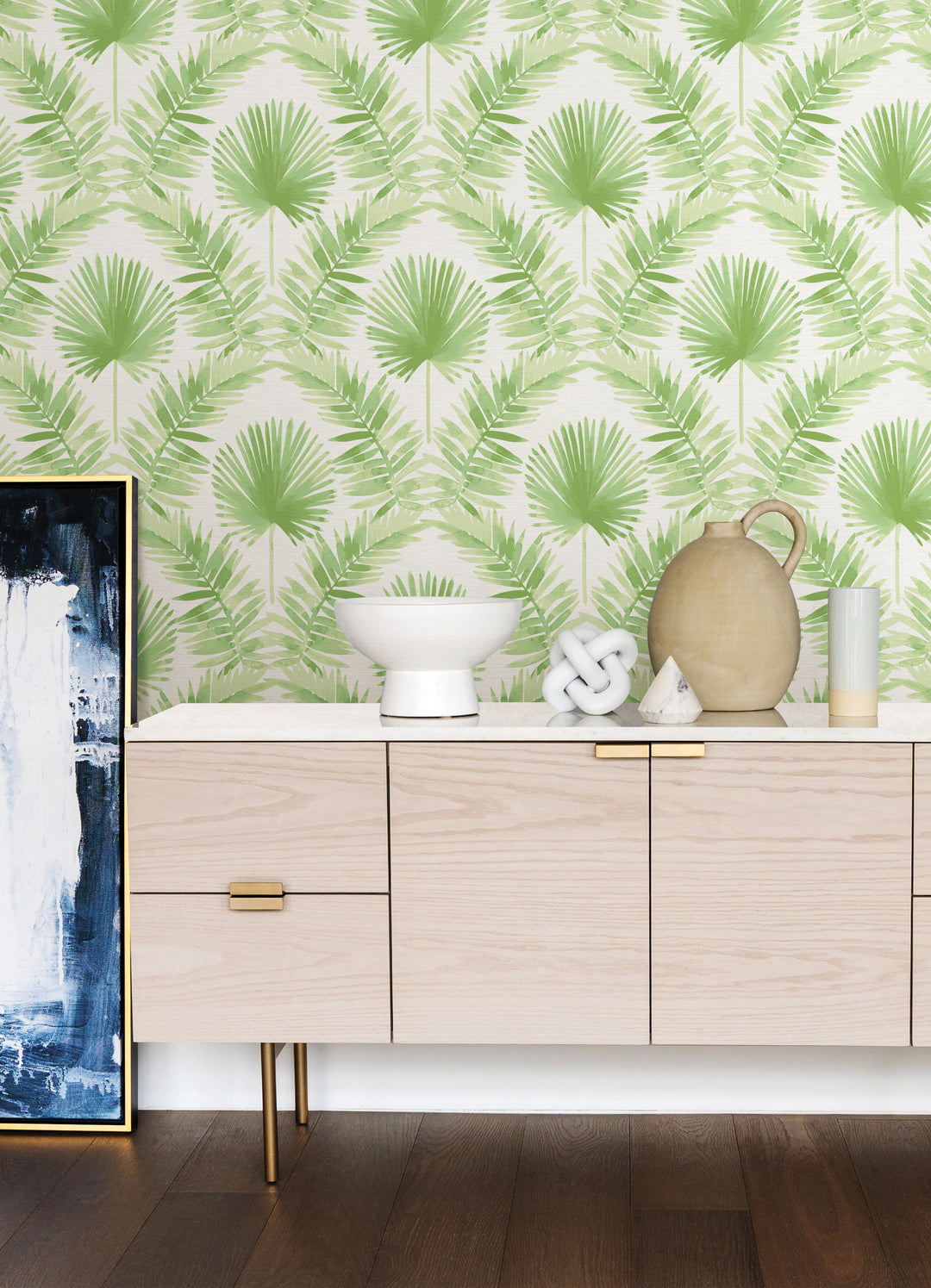Calla Green Painted Palm Wallpaper by A-Street Prints Designer