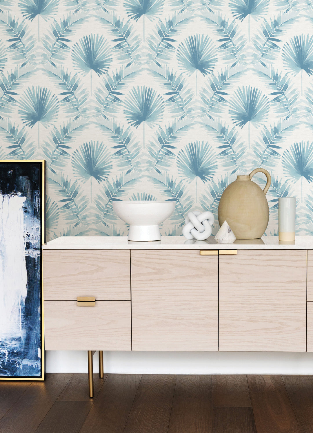Calla Blue Painted Palm Wallpaper by A-Street Prints Designer