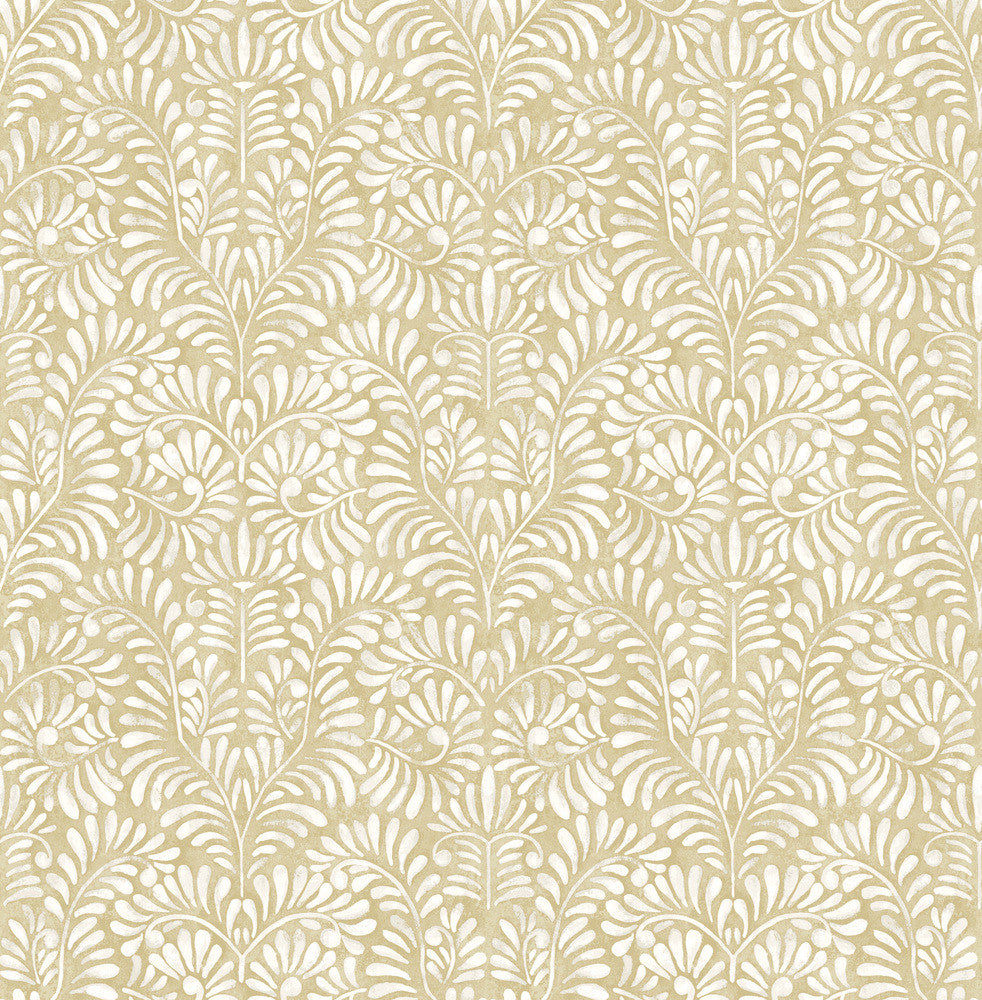 Elma Honey Fiddlehead Wallpaper by A-Street Prints Mylos Covers about 56.4 square feet 20.5-in by 33-ft long roll Unpasted 10.4 - Fabric Carolina -