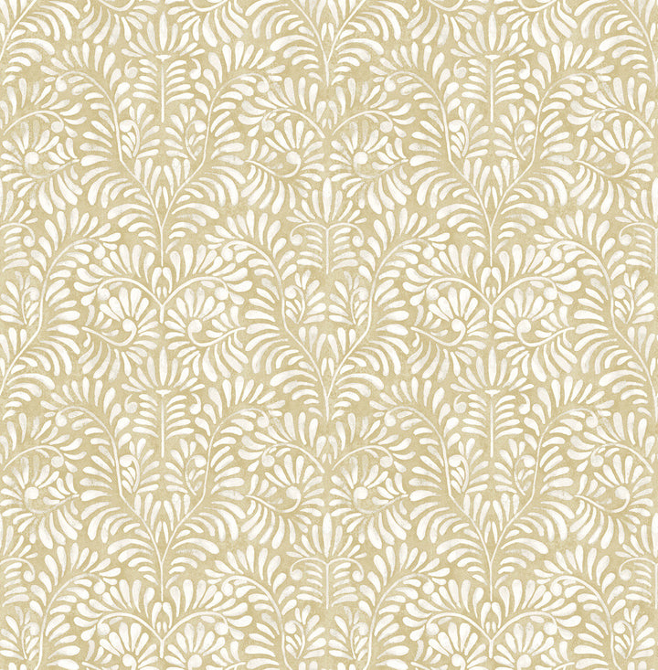 Elma Honey Fiddlehead Wallpaper by A-Street Prints Mylos Covers about 56.4 square feet 20.5-in by 33-ft long roll Unpasted 10.4 - Fabric Carolina -