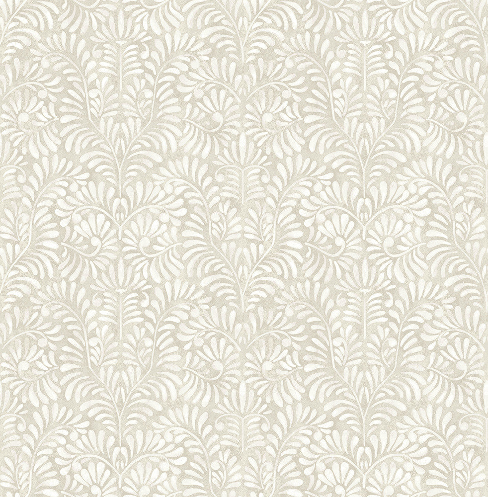 Elma Taupe Fiddlehead Wallpaper by A-Street Prints Mylos Covers about 56.4 square feet 20.5-in by 33-ft long roll Unpasted 10.4 - Fabric Carolina -
