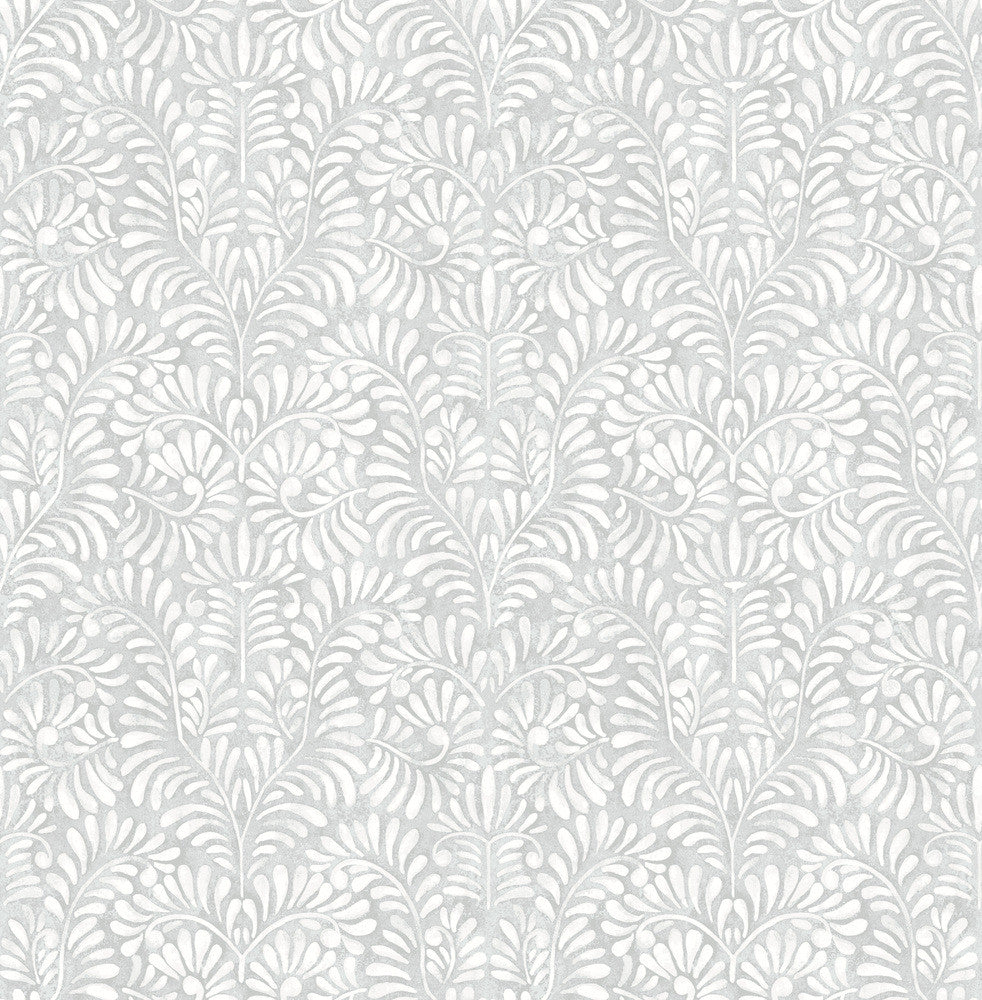 Elma Sterling Fiddlehead Wallpaper by A-Street Prints Mylos Covers about 56.4 square feet 20.5-in by 33-ft long roll Unpasted 10.4 - Fabric Carolina -