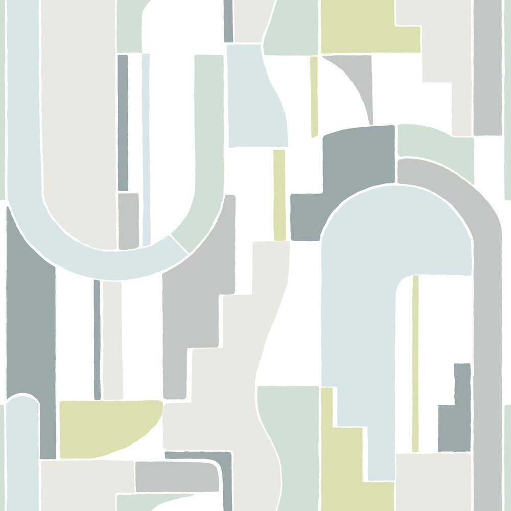Odele Sky Blue Geometric Archways Wallpaper by A-Street Prints Mylos Covers about 56.4 square feet 20.5-in by 33-ft long roll Unpasted 20.5 - Fabric Carolina -
