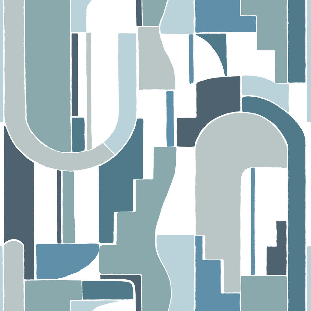 Odele Dark Blue Geometric Archways Wallpaper by A-Street Prints Mylos Covers about 56.4 square feet 20.5-in by 33-ft long roll Unpasted 20.5 - Fabric Carolina -