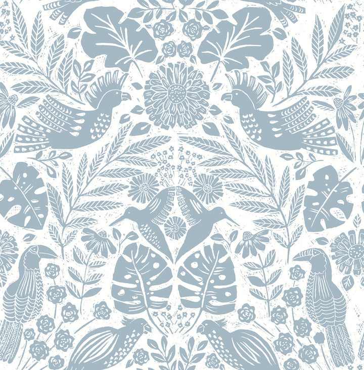 Nestle Blue Bird Block Print Wallpaper by A-Street Prints Terrace Covers about 56.4 square feet 20.5-in by 33-ft long roll Unpasted 20.86 - Fabric Carolina -