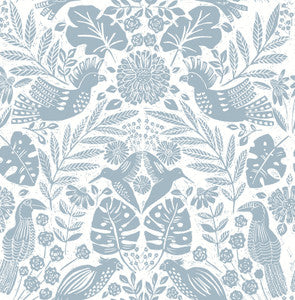 Nestle Blue Bird Block Print Wallpaper by A-Street Prints