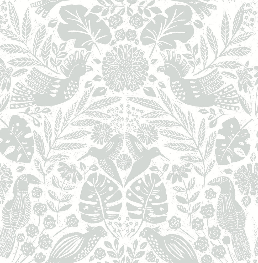Nestle Light Grey Bird Block Print Wallpaper by A-Street Prints Terrace Covers about 56.4 square feet 20.5-in by 33-ft long roll Unpasted 20.86 - Fabric Carolina -