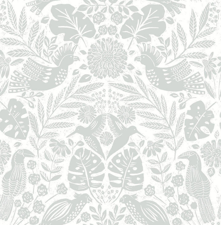 Nestle Light Grey Bird Block Print Wallpaper by A-Street Prints Terrace Covers about 56.4 square feet 20.5-in by 33-ft long roll Unpasted 20.86 - Fabric Carolina -
