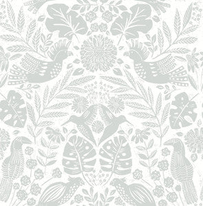 Nestle Light Grey Bird Block Print Wallpaper by A-Street Prints