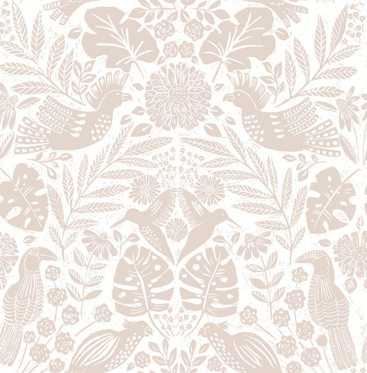 Nestle Pink Bird Block Print Wallpaper by A-Street Prints Terrace Covers about 56.4 square feet 20.5-in by 33-ft long roll Unpasted 20.86 - Fabric Carolina -