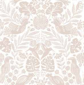 Nestle Pink Bird Block Print Wallpaper by A-Street Prints