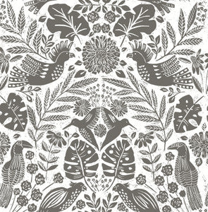 Nestle Charcoal Bird Block Print Wallpaper by A-Street Prints