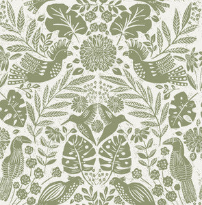 Nestle Green Bird Block Print Wallpaper by A-Street Prints