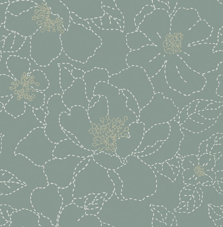 Gardena Sea Green Embroidered Floral Wallpaper by A-Street Prints Terrace Covers about 56.4 square feet 20.5-in by 33-ft long roll Unpasted 20.86 - Fabric Carolina -