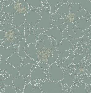Gardena Sea Green Embroidered Floral Wallpaper by A-Street Prints