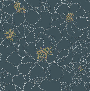 Gardena Indigo Embroidered Floral Wallpaper by A-Street Prints