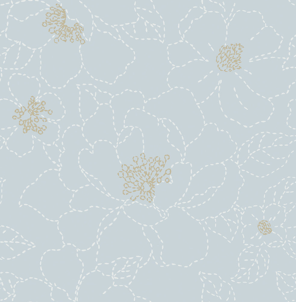 Gardena Sky Blue Embroidered Floral Wallpaper by A-Street Prints Terrace Covers about 56.4 square feet 20.5-in by 33-ft long roll Unpasted 20.86 - Fabric Carolina -
