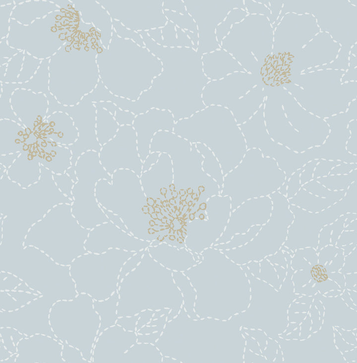 Gardena Sky Blue Embroidered Floral Wallpaper by A-Street Prints Terrace Covers about 56.4 square feet 20.5-in by 33-ft long roll Unpasted 20.86 - Fabric Carolina -