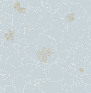 Gardena Sky Blue Embroidered Floral Wallpaper by A-Street Prints