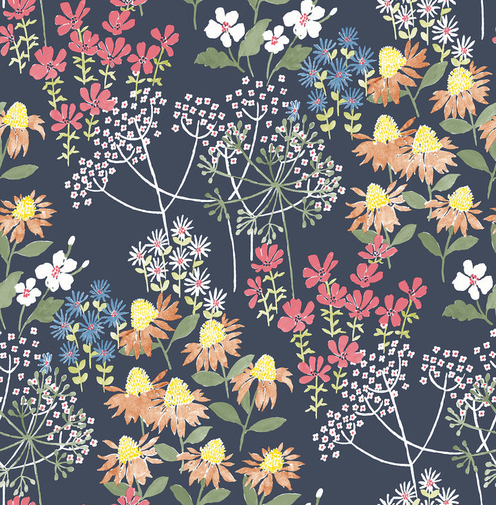 Cultivate Navy Springtime Blooms Wallpaper by A-Street Prints Terrace Covers about 56.4 square feet 20.5-in by 33-ft long roll Unpasted 20.86 - Fabric Carolina -